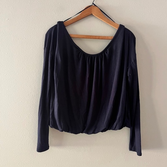 NWT Maeve Navy Bubblehem Crop Longsleeve Top, Sz M - Picture 3 of 7